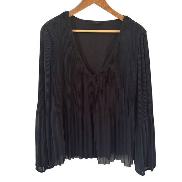 Quince Womens Pleated Blouse Sustainable Black Size Medium Peasant Preppy Boho - Picture 1 of 12